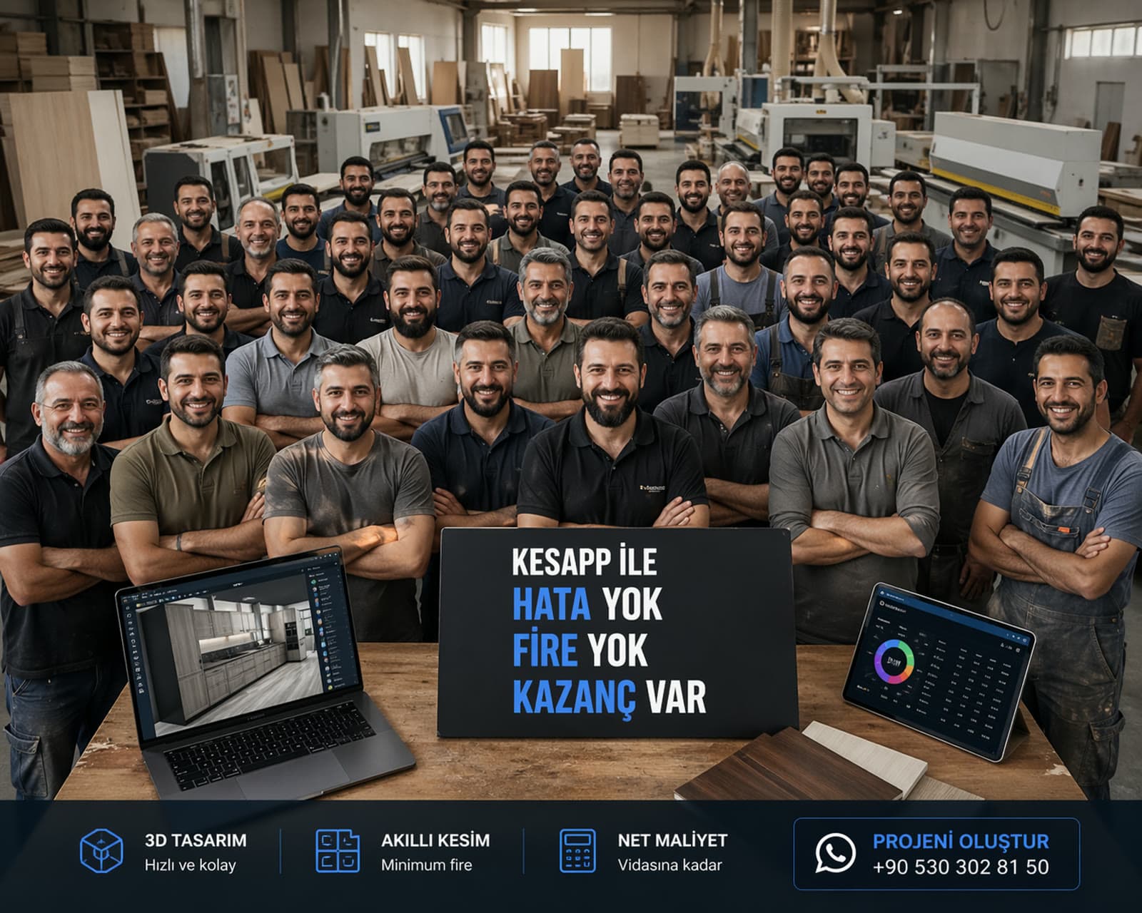 KesApp kullanan mutfak üreticileri — fabrika ekibi ve canlı ürün ekranları